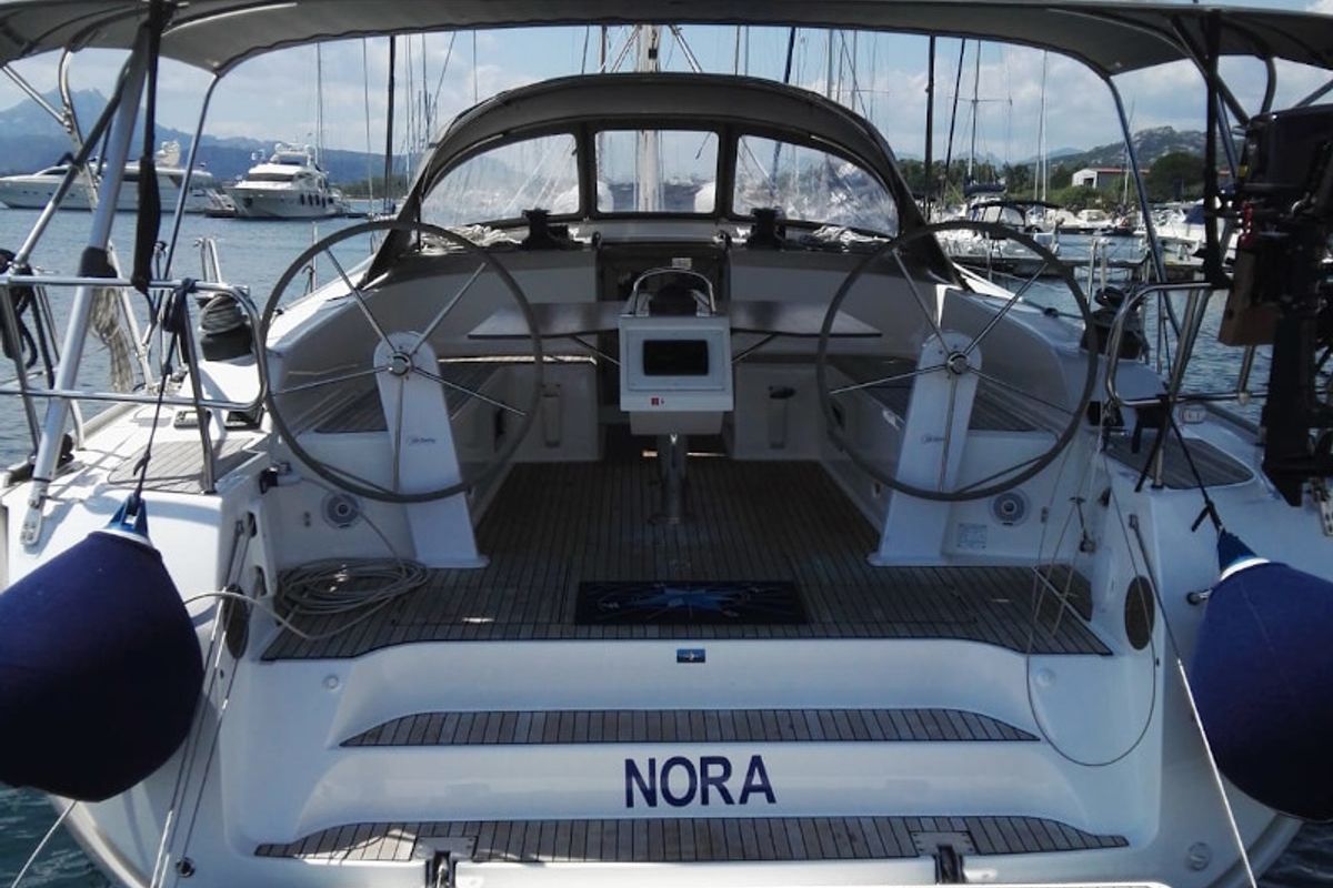 Cockpit of Nora, a Bavaria Cruiser 51 sailboat at Palermo, Italy