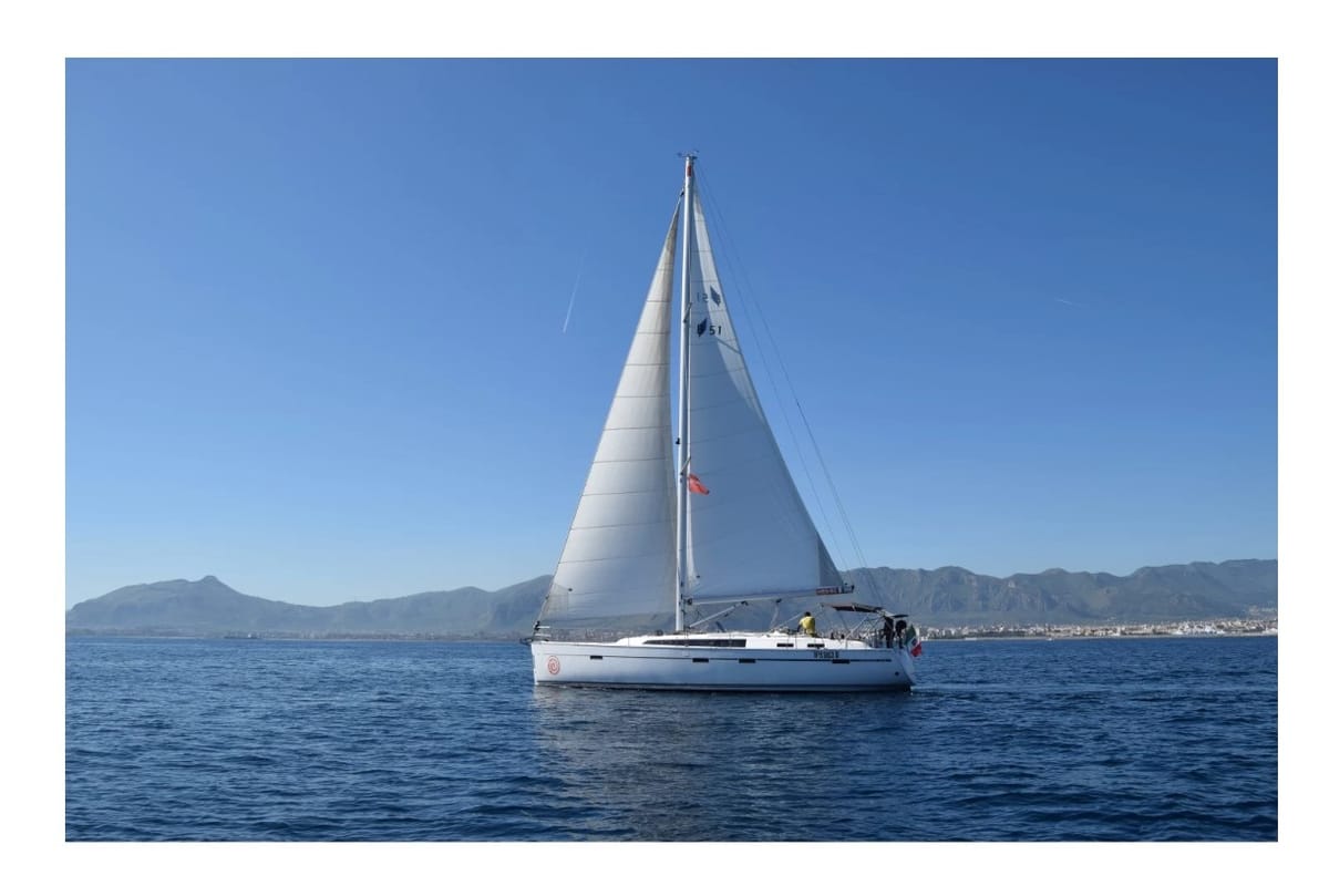 Exterior view of Nora, a Bavaria Cruiser 51 sailboat at Palermo, Italy