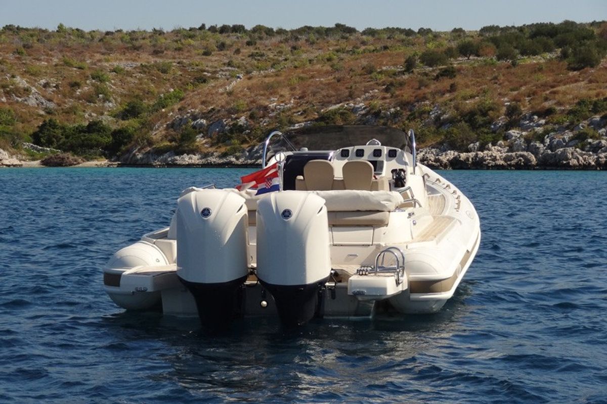 Exterior view of Marco, a MAR-CO e-motion 32 motorboat at Primošten, Croatia