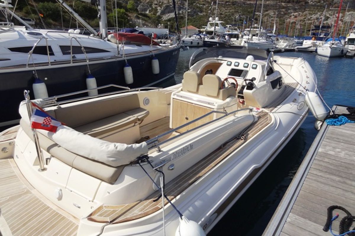 Exterior view of Marco, a MAR-CO e-motion 32 motorboat at Primošten, Croatia