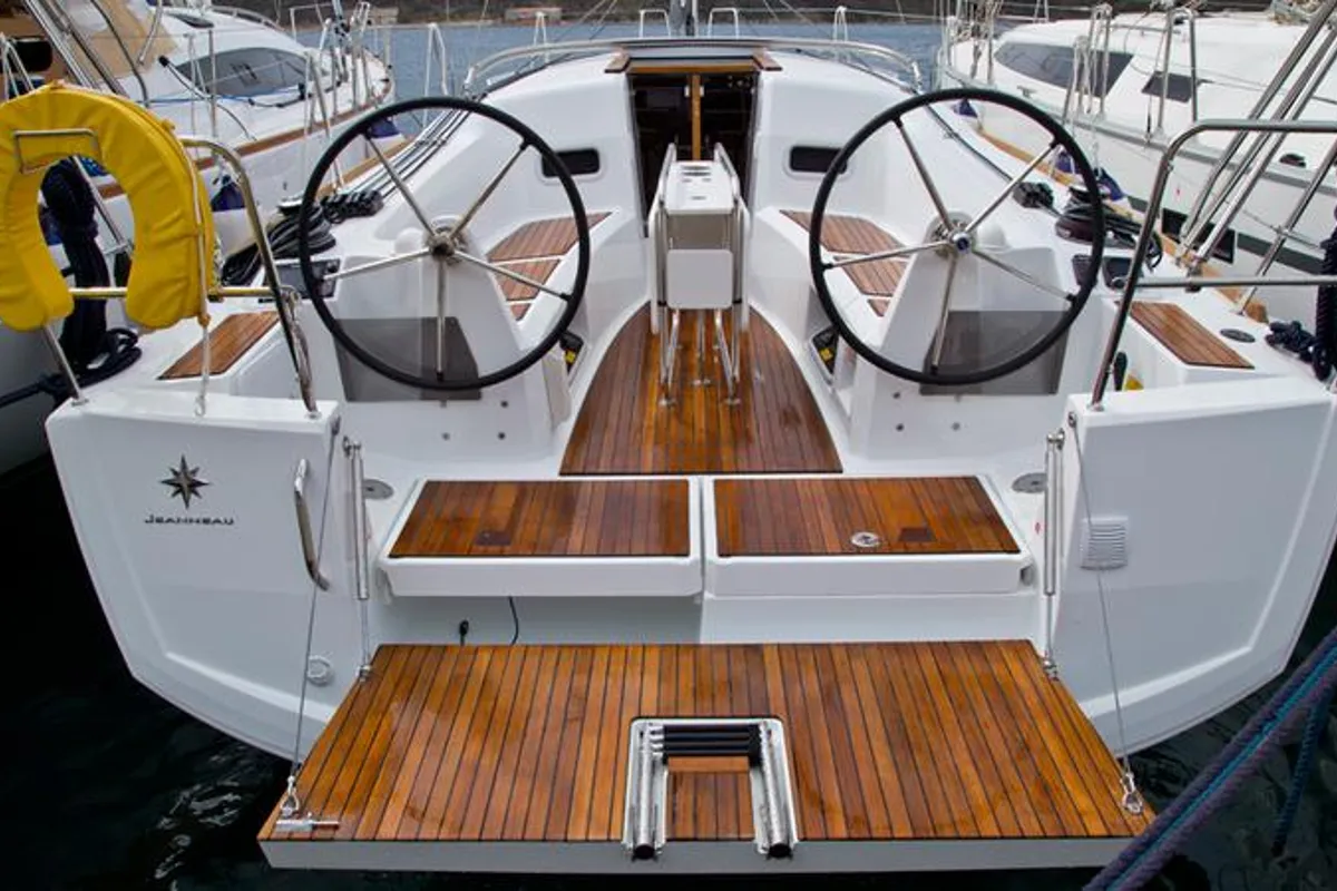 Cockpit of SheShe, a Jeanneau Sun Odyssey 349 sailboat at Grad Pula, Croatia