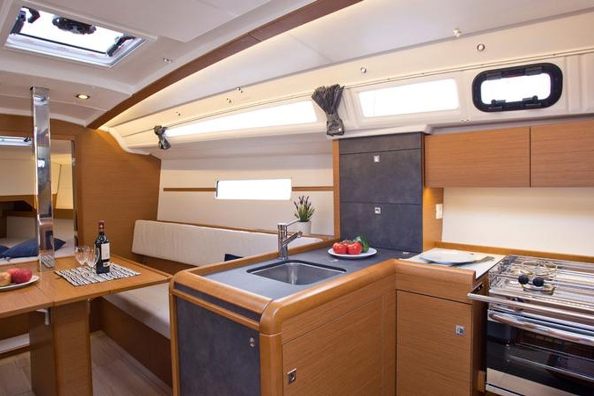 Galley of SheShe, a Jeanneau Sun Odyssey 349 sailboat at Grad Pula, Croatia