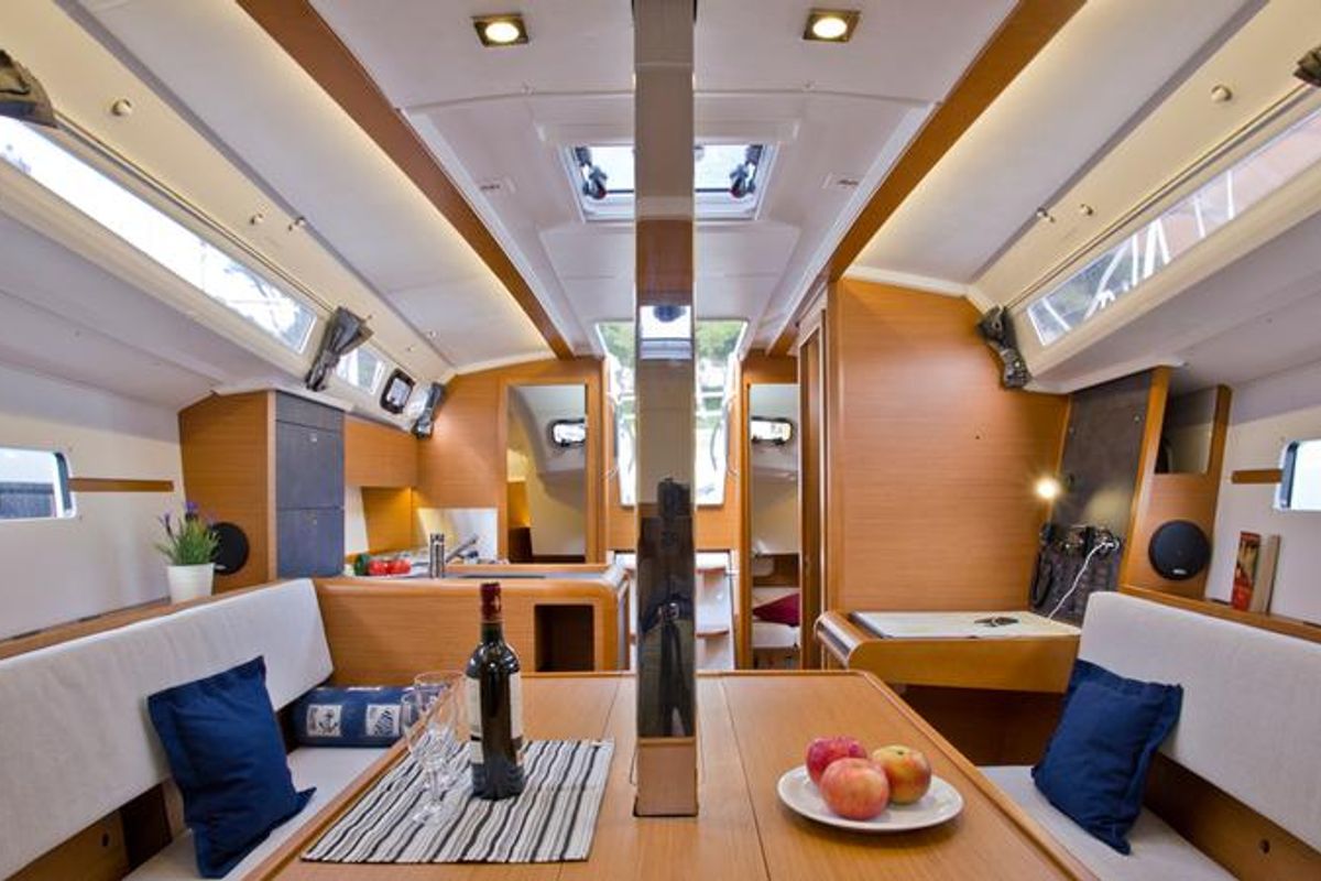 Salon of SheShe, a Jeanneau Sun Odyssey 349 sailboat at Grad Pula, Croatia