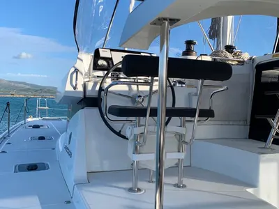 Cockpit of KARMA, a Lagoon 42 catamaran at Municipal Unit of Lefkada, Greece