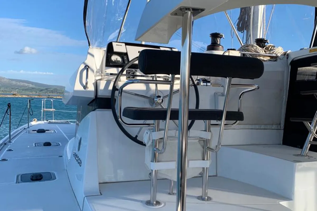Cockpit of KARMA, a Lagoon 42 catamaran at Municipal Unit of Lefkada, Greece