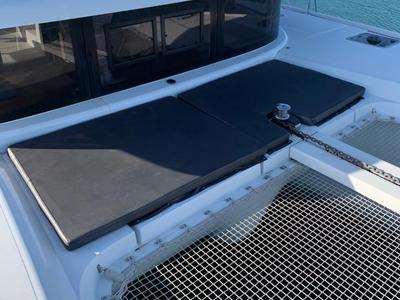 Deck of KARMA, a Lagoon 42 catamaran at Municipal Unit of Lefkada, Greece