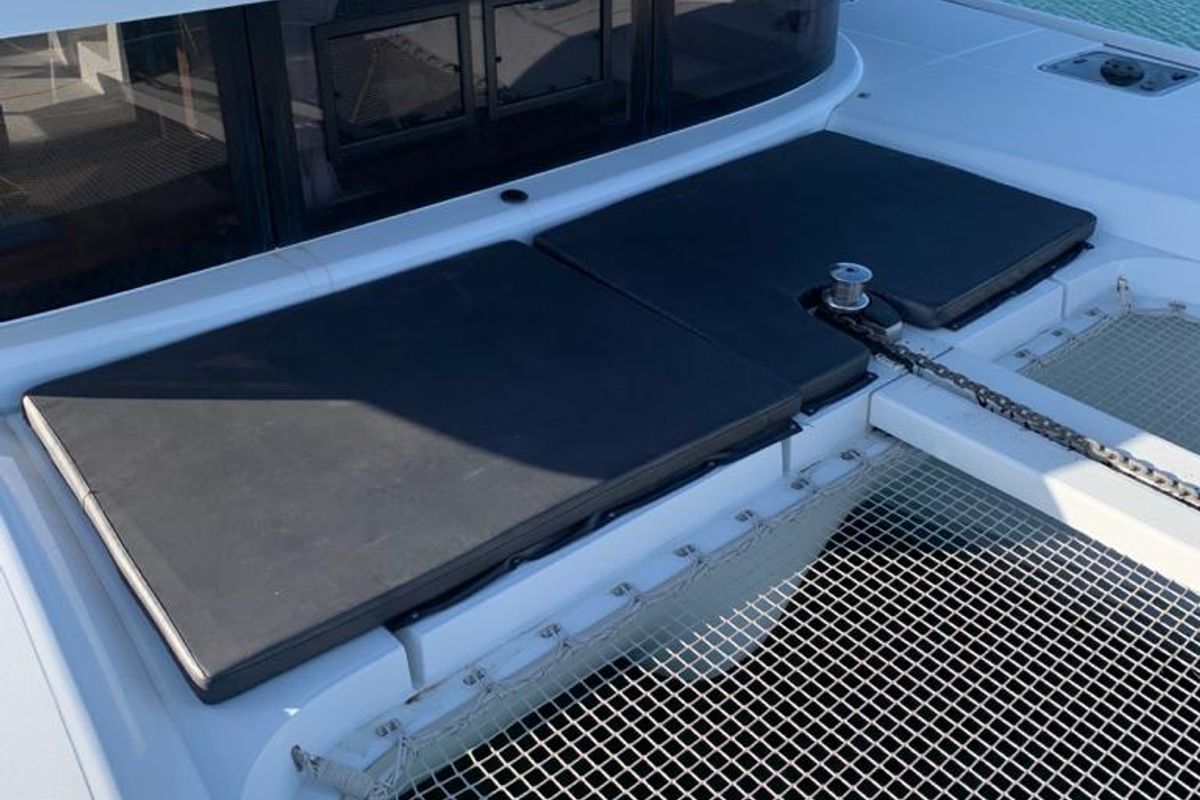 Deck of KARMA, a Lagoon 42 catamaran at Municipal Unit of Lefkada, Greece