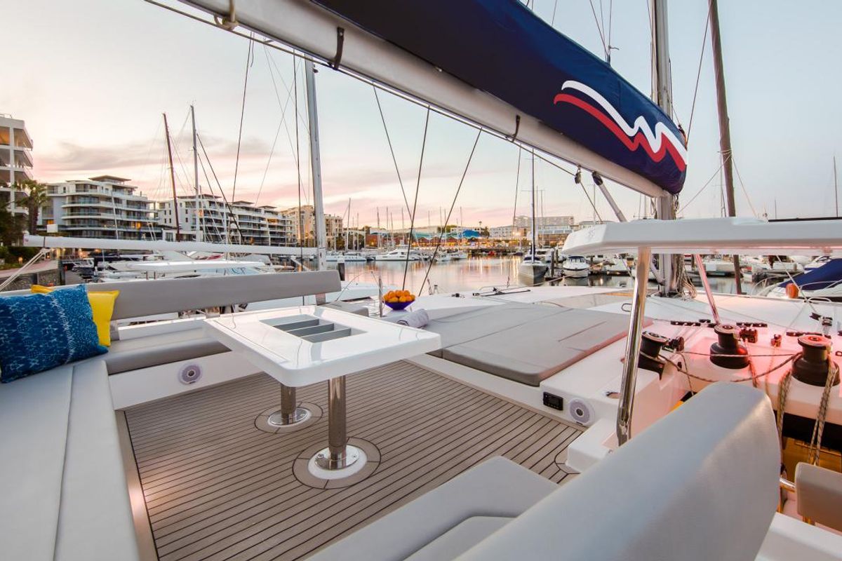 Deck of Moorings 5000 Exclusive, a Leopard 50 catamaran at Nassau, Bahamas