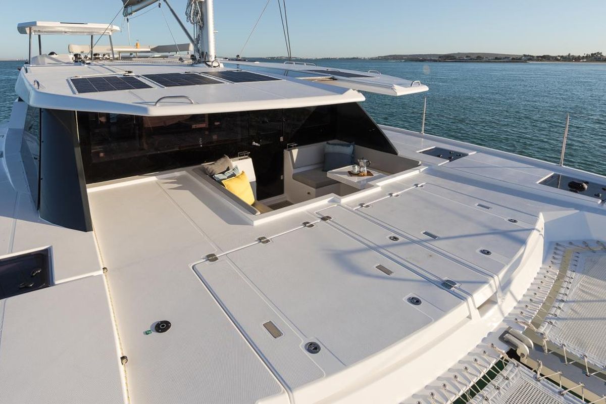 Deck of Moorings 5000 Exclusive, a Leopard 50 catamaran at Nassau, Bahamas