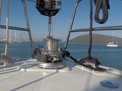 Deck of Juniper, a Bavaria 50 Cruiser sailboat at Municipal Unit of Lefkada, Greece