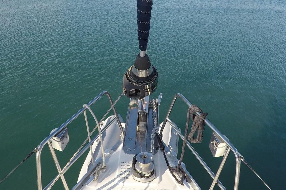 Deck of Juniper, a Bavaria 50 Cruiser sailboat at Municipal Unit of Lefkada, Greece