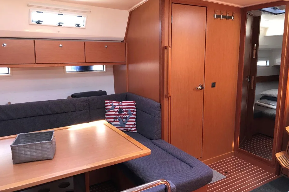 Salon of Juniper, a Bavaria 50 Cruiser sailboat at Municipal Unit of Lefkada, Greece