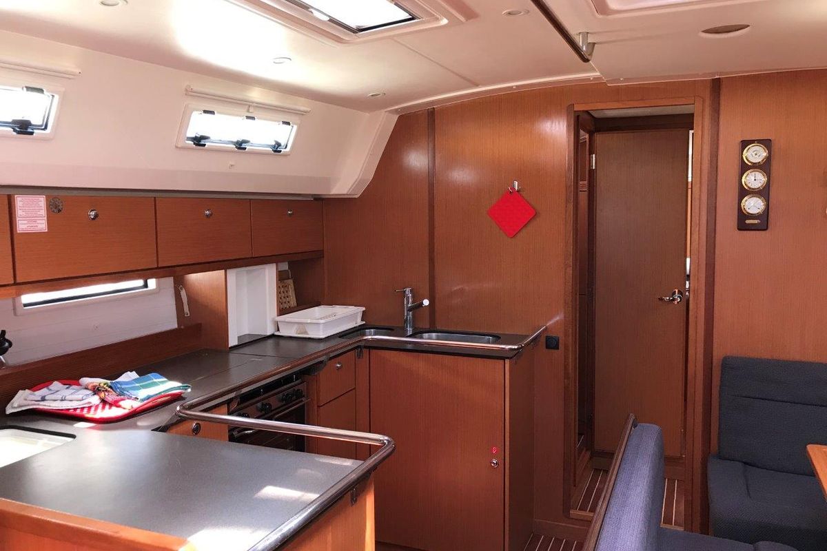 Galley of Juniper, a Bavaria 50 Cruiser sailboat at Municipal Unit of Lefkada, Greece