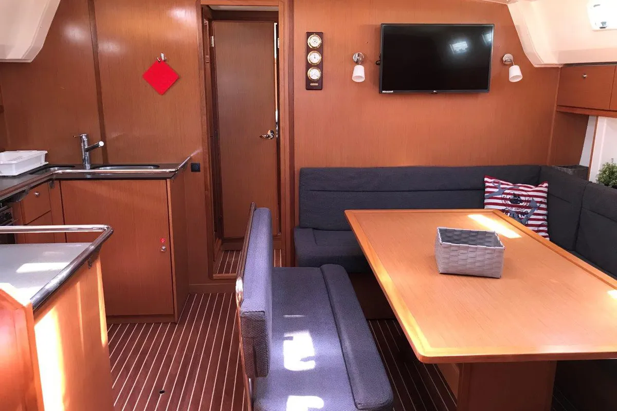 Salon of Juniper, a Bavaria 50 Cruiser sailboat at Municipal Unit of Lefkada, Greece