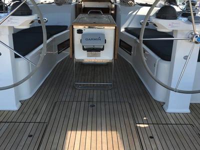Cockpit of Juniper, a Bavaria 50 Cruiser sailboat at Municipal Unit of Lefkada, Greece