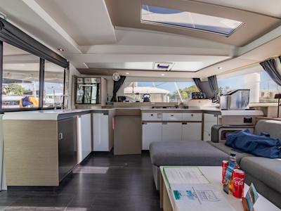 Salon of Gelos, a Fountaine Pajot Elba 45 catamaran at Road Town, British Virgin Islands