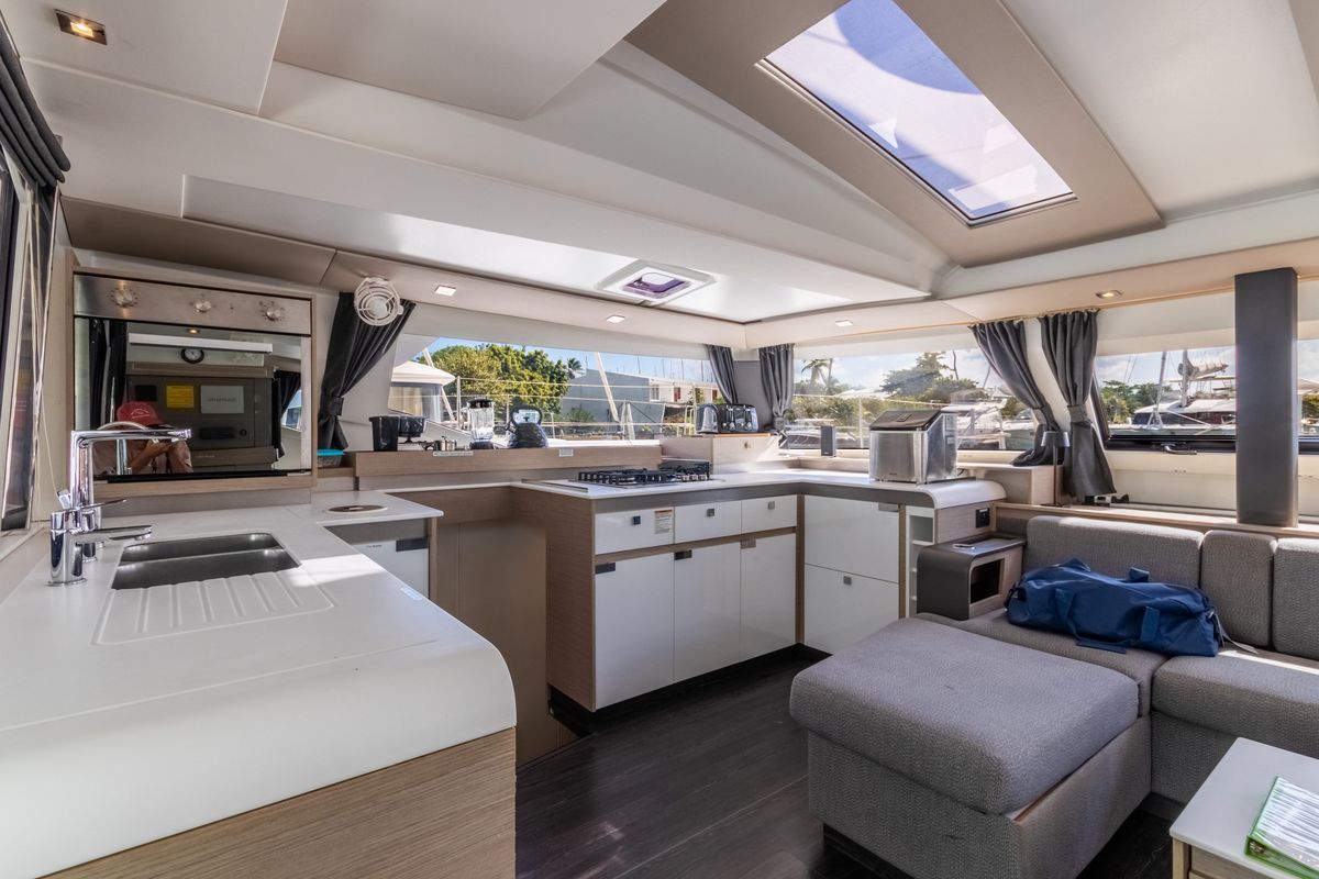 Galley of Gelos, a Fountaine Pajot Elba 45 catamaran at Road Town, British Virgin Islands