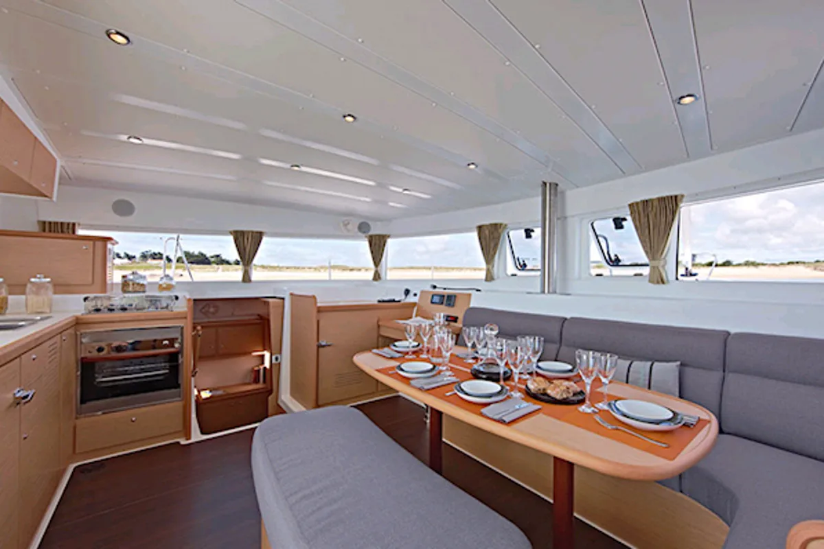 Salon of Zourite, a Lagoon 42 catamaran at Seychelles, Mahe, Seychelles