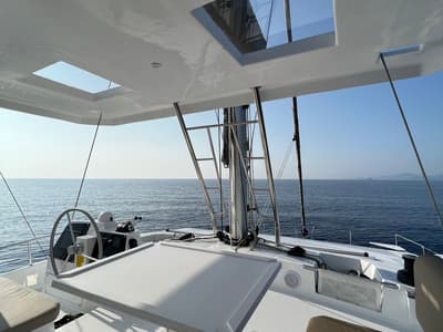 Cockpit of Star Velvet (A/C, Generator, Water Maker, dishwasher), a Bali 4.6 catamaran at Athens, Greece