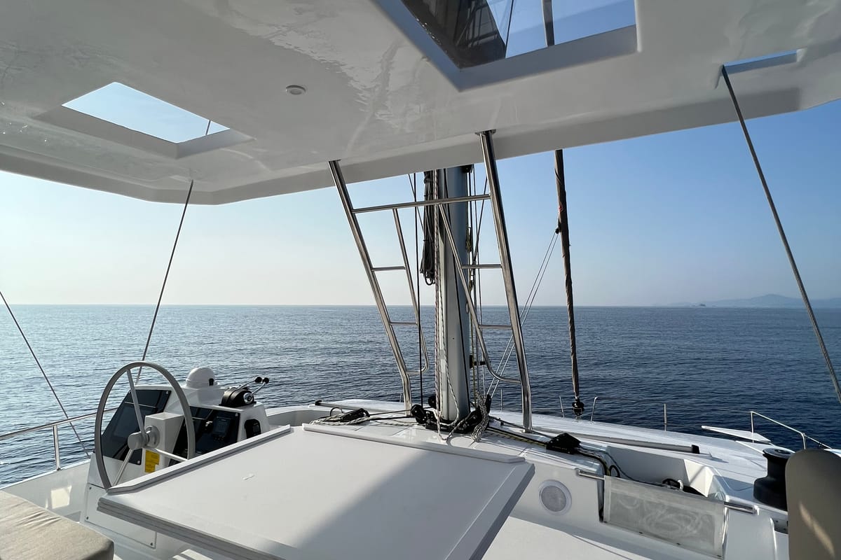 Cockpit of Star Velvet (A/C, Generator, Water Maker, dishwasher), a Bali 4.6 catamaran at Athens, Greece
