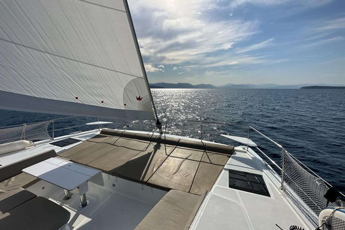 Deck of Star Velvet (A/C, Generator, Water Maker, dishwasher), a Bali 4.6 catamaran at Athens, Greece