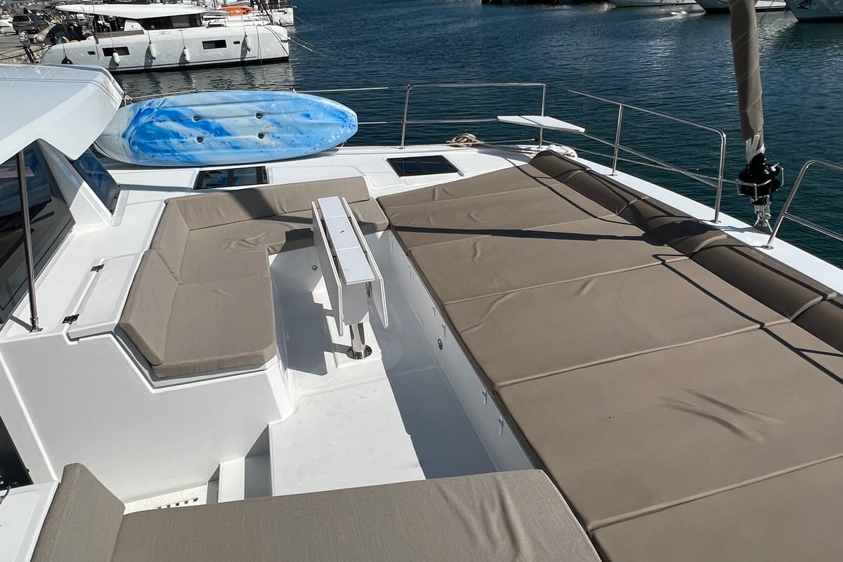 Deck of Star Velvet (A/C, Generator, Water Maker, dishwasher), a Bali 4.6 catamaran at Athens, Greece