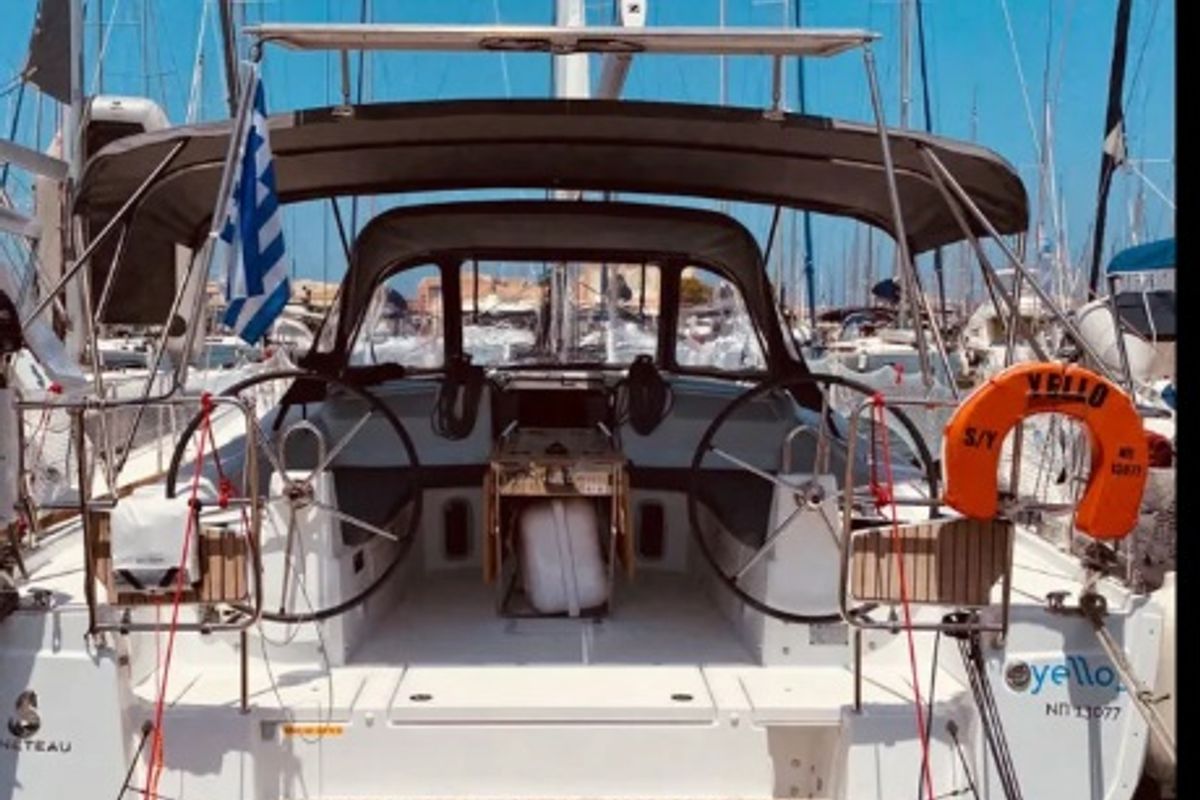 Cockpit of Yello, a Beneteau Oceanis 40.1 sailboat at Municipal Unit of Lefkada, Greece