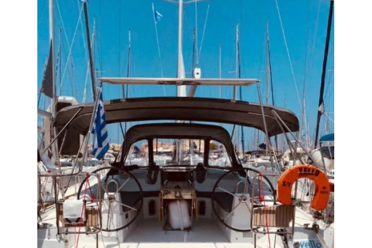 Cockpit of Yello, a Beneteau Oceanis 40.1 sailboat at Municipal Unit of Lefkada, Greece