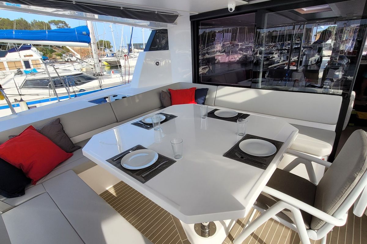 Deck of Trident, a Leopard 50 catamaran at Općina Sukošan, Croatia
