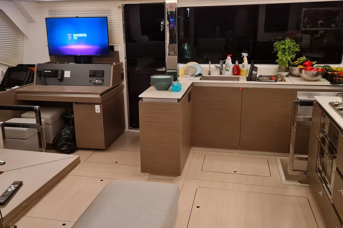 Salon of Trident, a Leopard 50 catamaran at Općina Sukošan, Croatia