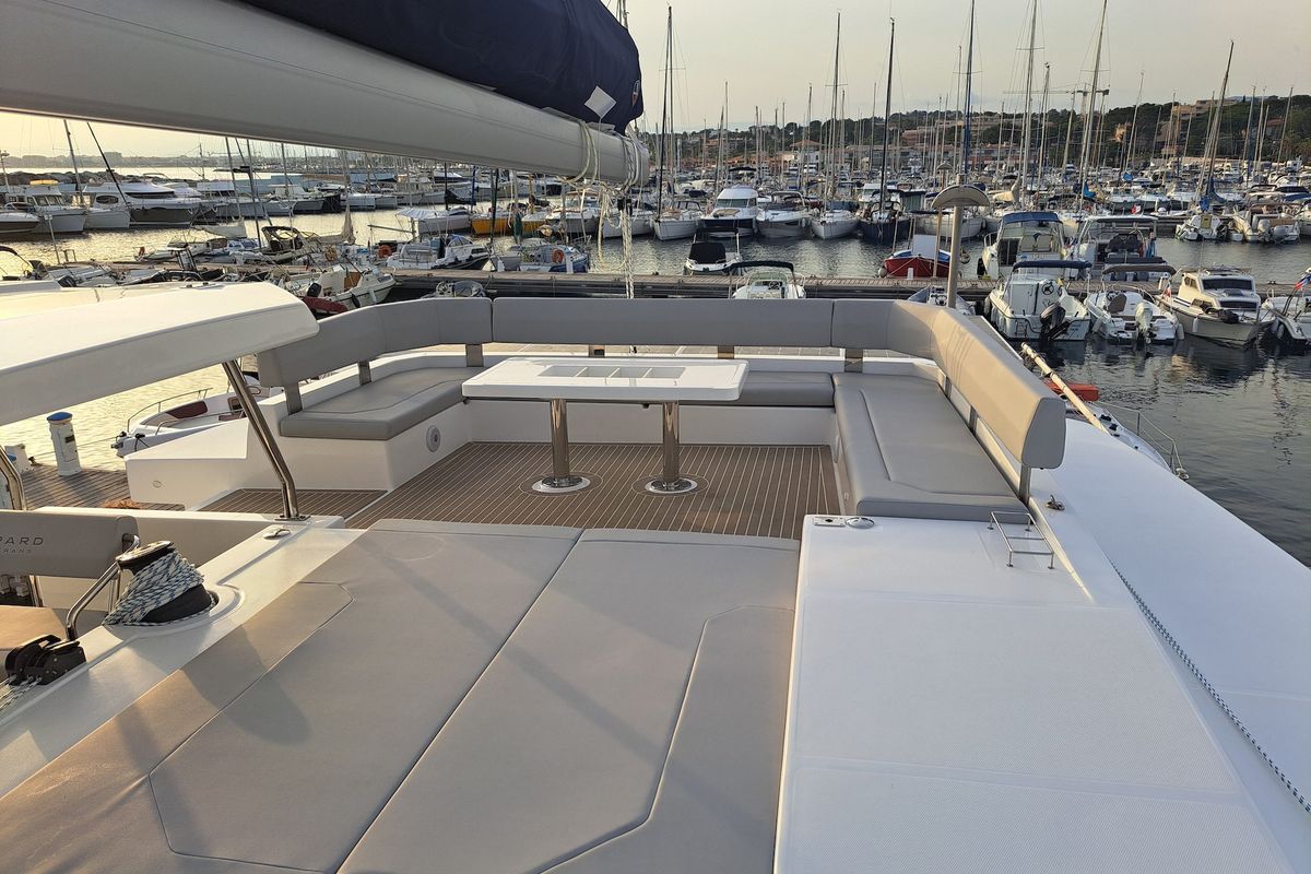 Deck of Trident, a Leopard 50 catamaran at Općina Sukošan, Croatia
