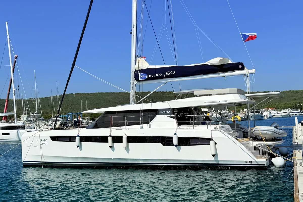 Exterior view of Trident, a Leopard 50 catamaran at Općina Sukošan, Croatia