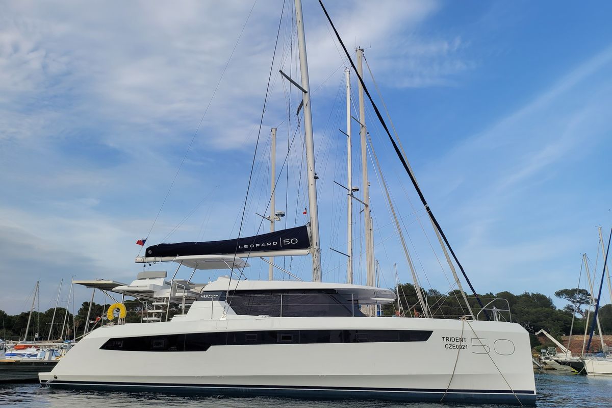 Exterior view of Trident, a Leopard 50 catamaran at Općina Sukošan, Croatia