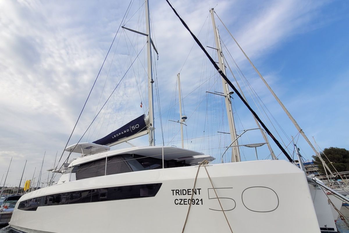Exterior view of Trident, a Leopard 50 catamaran at Općina Sukošan, Croatia