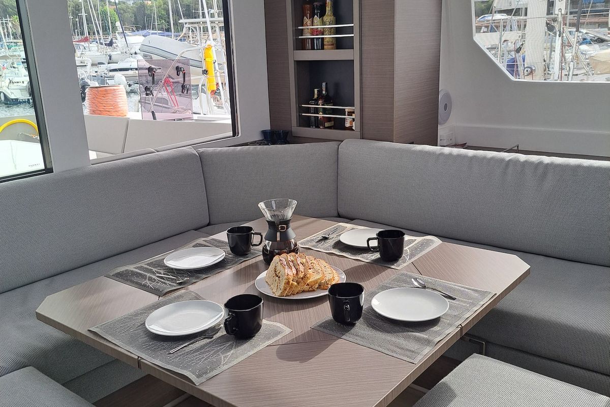 Salon of Trident, a Leopard 50 catamaran at Općina Sukošan, Croatia