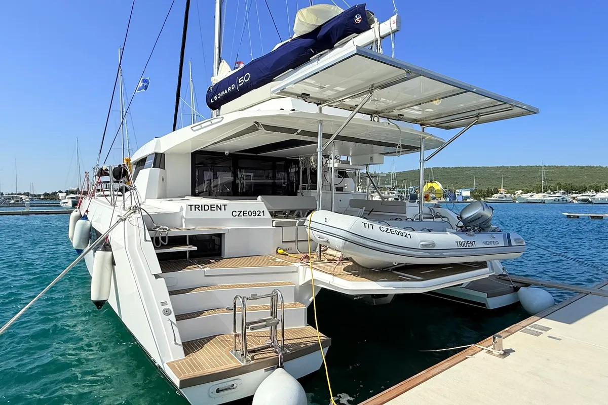 Exterior view of Trident, a Leopard 50 catamaran at Općina Sukošan, Croatia