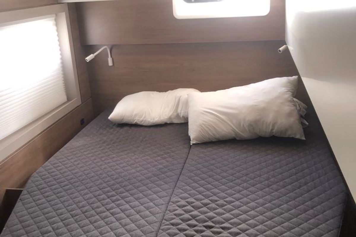 Cabin on KEEP CALM, a Bali 4.4 catamaran at Capo d'Orlando, Italy