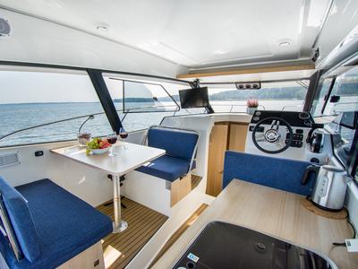 Salon of Balt 918 - 2 cab. SAUNA, a Balt 918 Titanium motorboat at Wilkasy, Poland