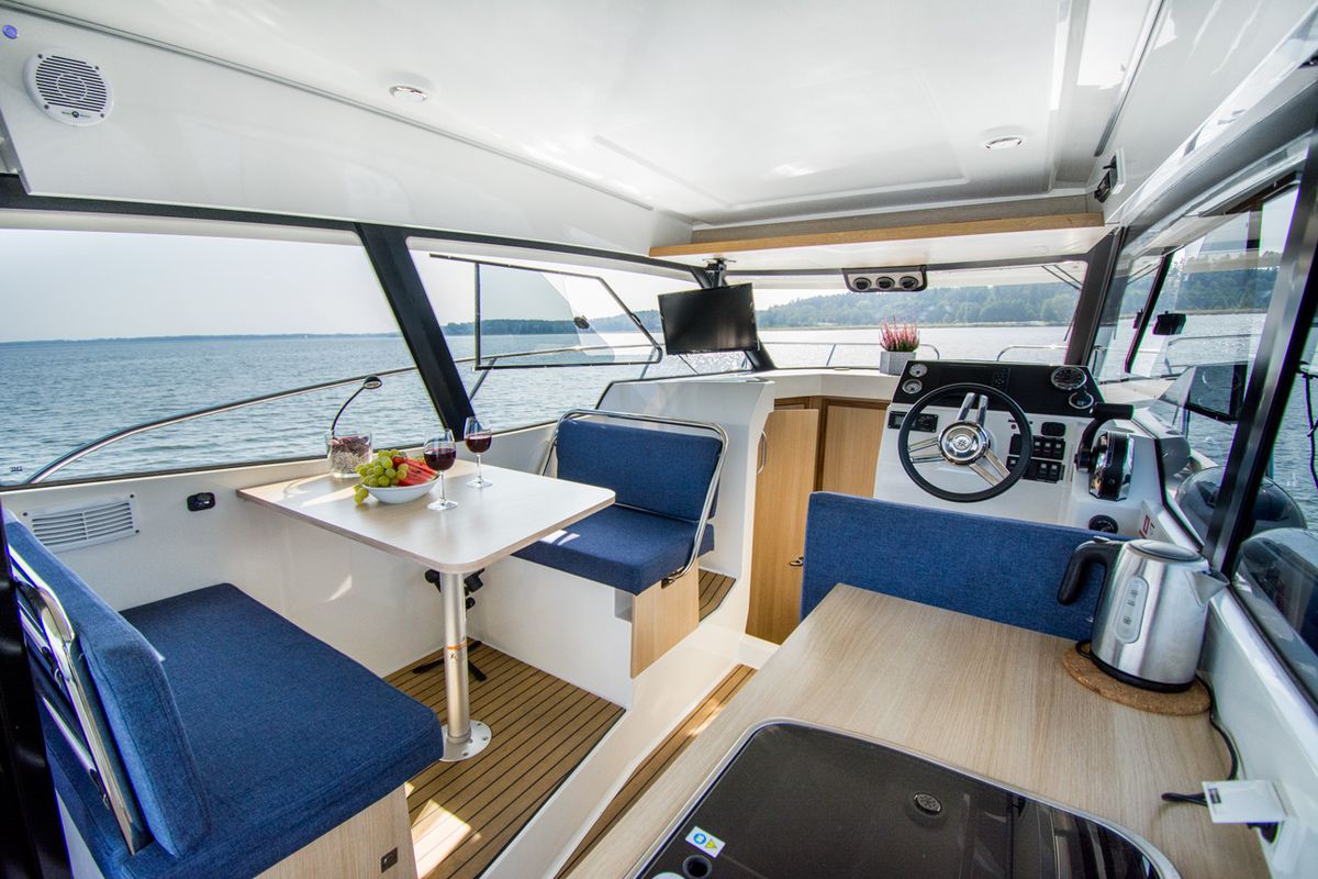 Salon of Balt 918 - 2 cab. SAUNA, a Balt 918 Titanium motorboat at Wilkasy, Poland