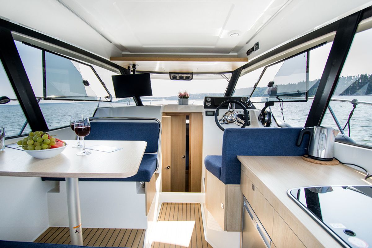 Salon of Balt 918 - 2 cab. SAUNA, a Balt 918 Titanium motorboat at Wilkasy, Poland