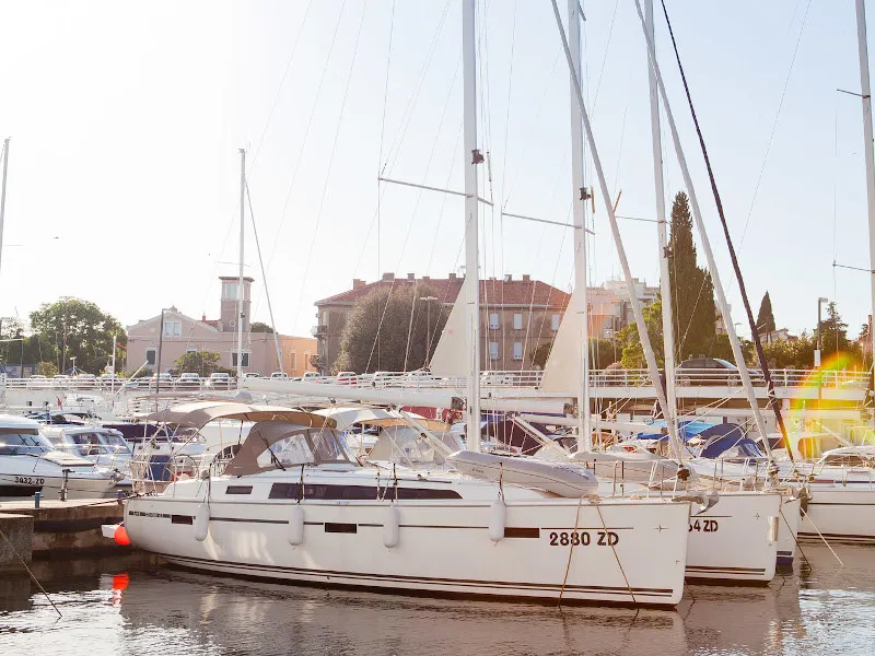 Exterior view of Gospoja, a Bavaria Cruiser 37 sailboat at Zadar, Croatia