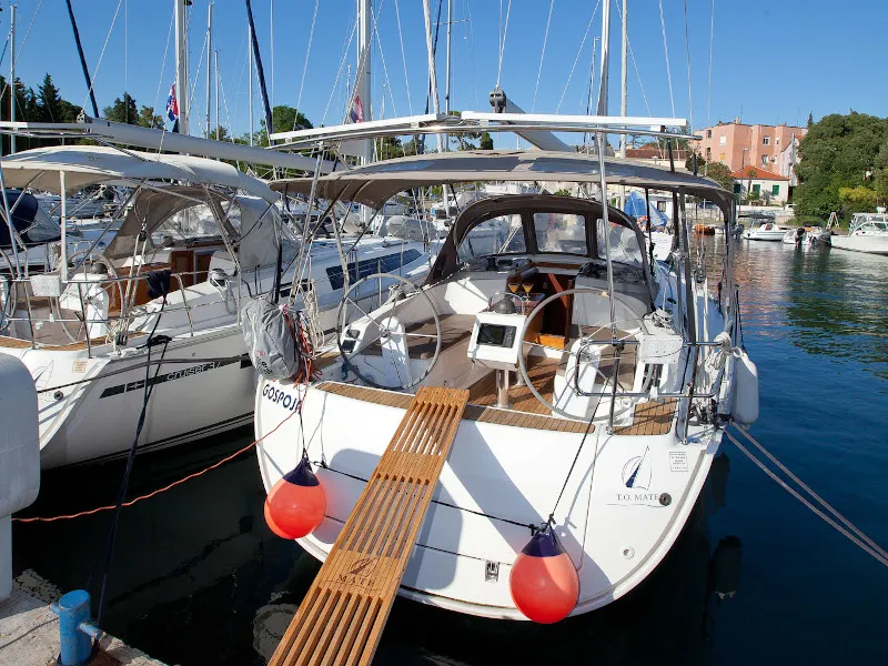 Exterior view of Gospoja, a Bavaria Cruiser 37 sailboat at Zadar, Croatia