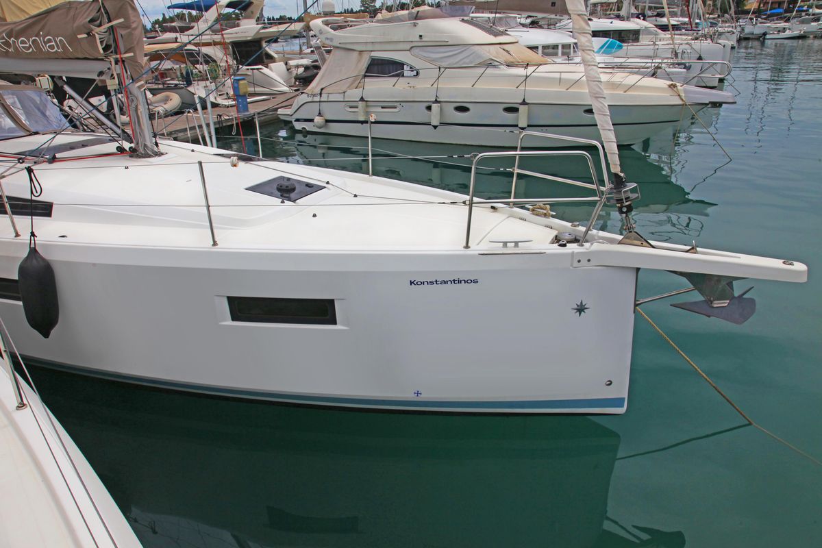 Exterior view of Konstantinos, a Jeanneau Sun Odyssey 410 sailboat at Preveza, Greece