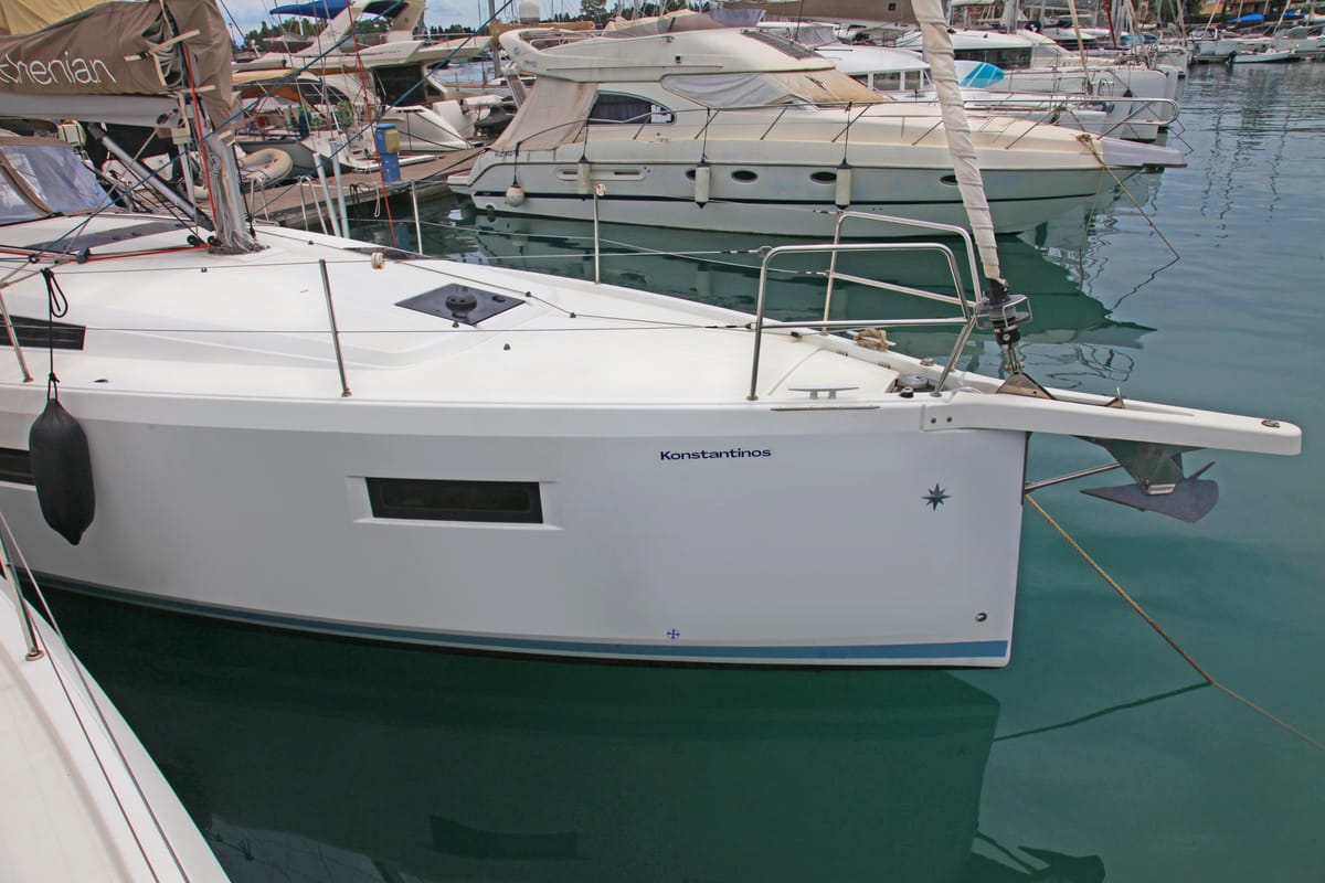 Exterior view of Konstantinos, a Jeanneau Sun Odyssey 410 sailboat at Preveza, Greece
