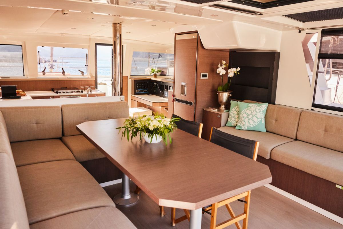 Salon of Toddler, a Bali 4.2 catamaran at Marmaris, Turkey
