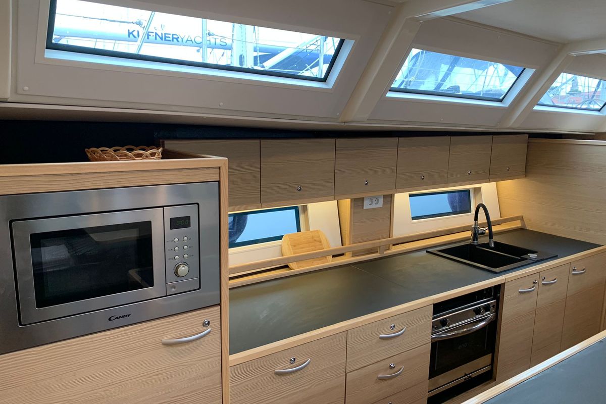 Galley of Ocean's Blue, a D&D Kufner 54 sailboat at Punat, Croatia