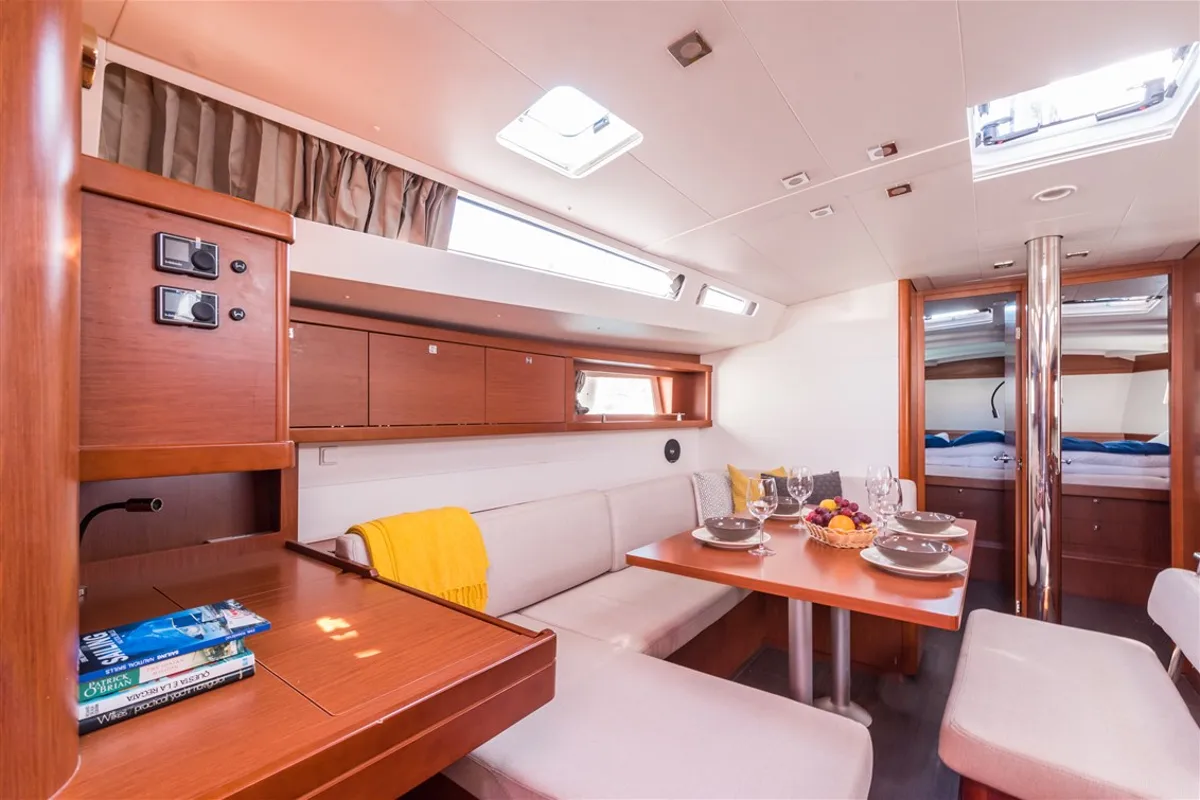 Salon of Flou, a Beneteau Oceanis 48 sailboat at Split, Croatia