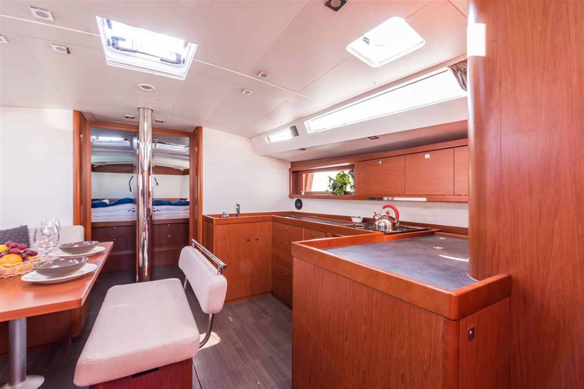 Salon of Flou, a Beneteau Oceanis 48 sailboat at Split, Croatia