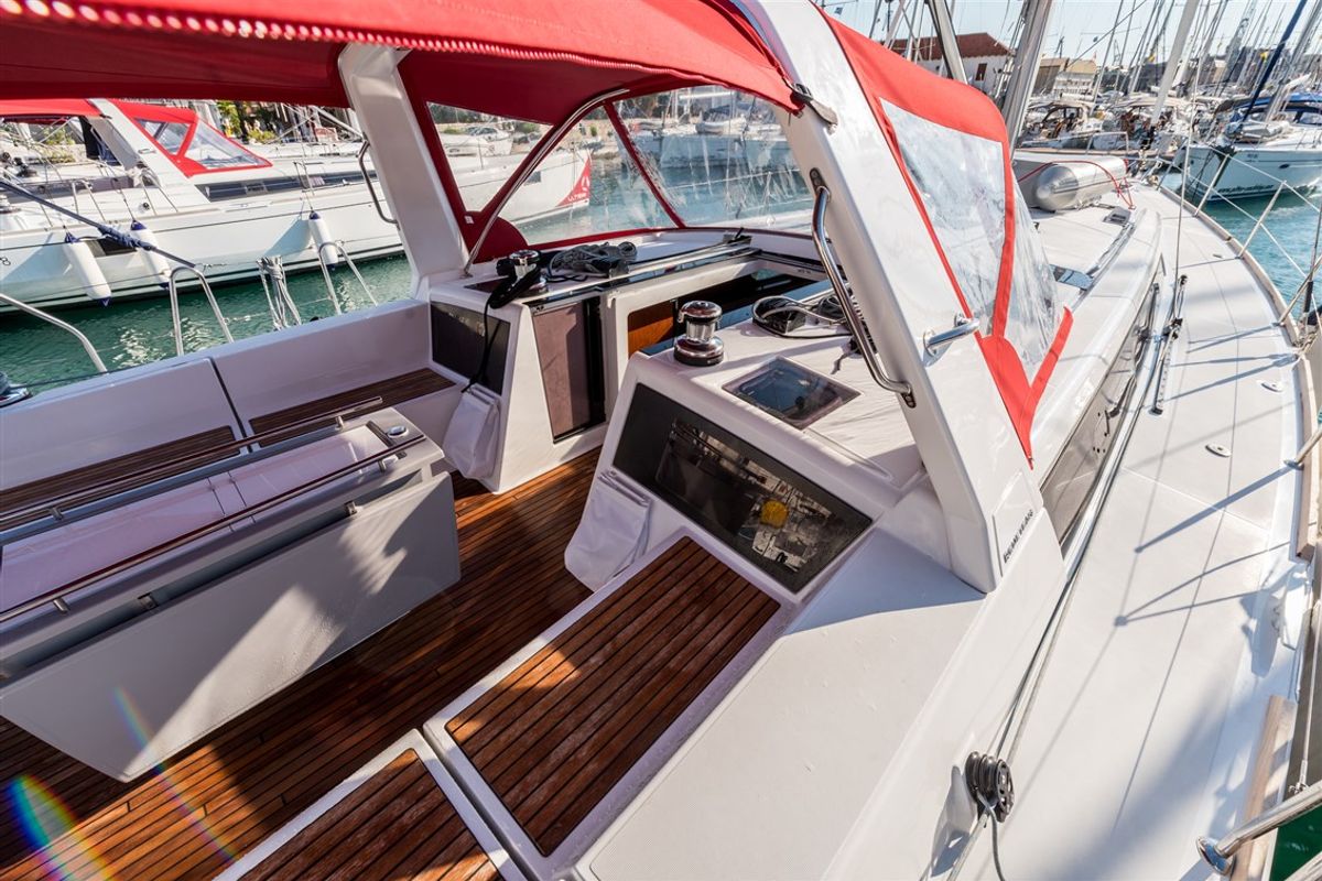 Cockpit of Flou, a Beneteau Oceanis 48 sailboat at Split, Croatia