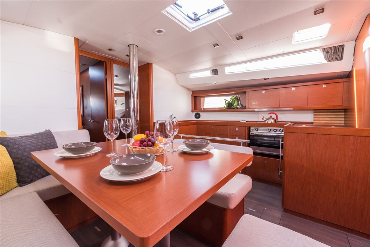 Salon of Flou, a Beneteau Oceanis 48 sailboat at Split, Croatia